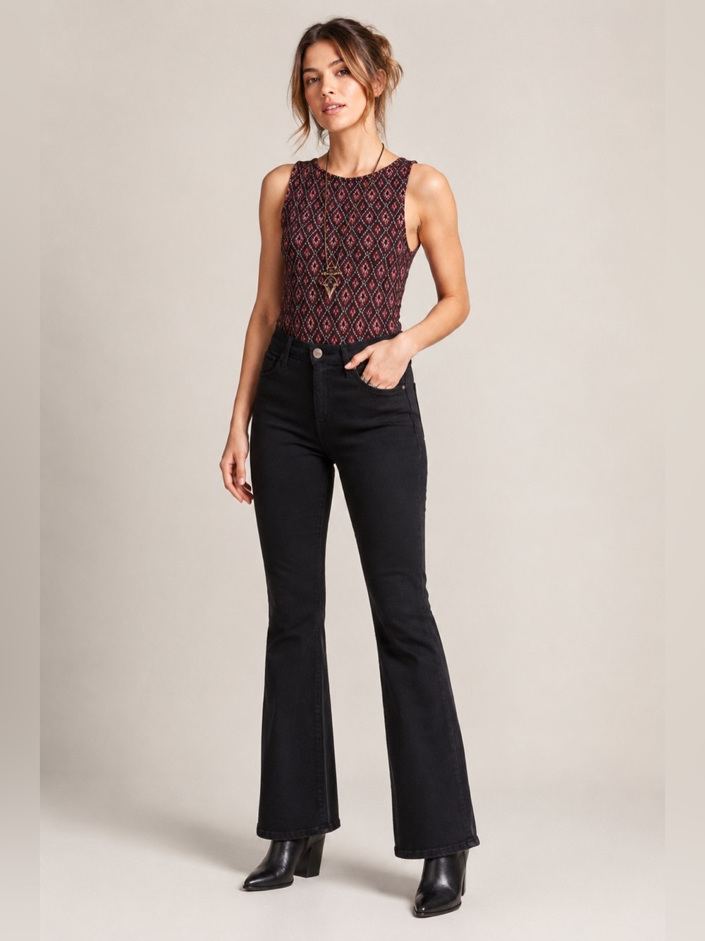 Free People Printed Keyhole Back Tank Top Large • Boho Flowy • Festival Summer